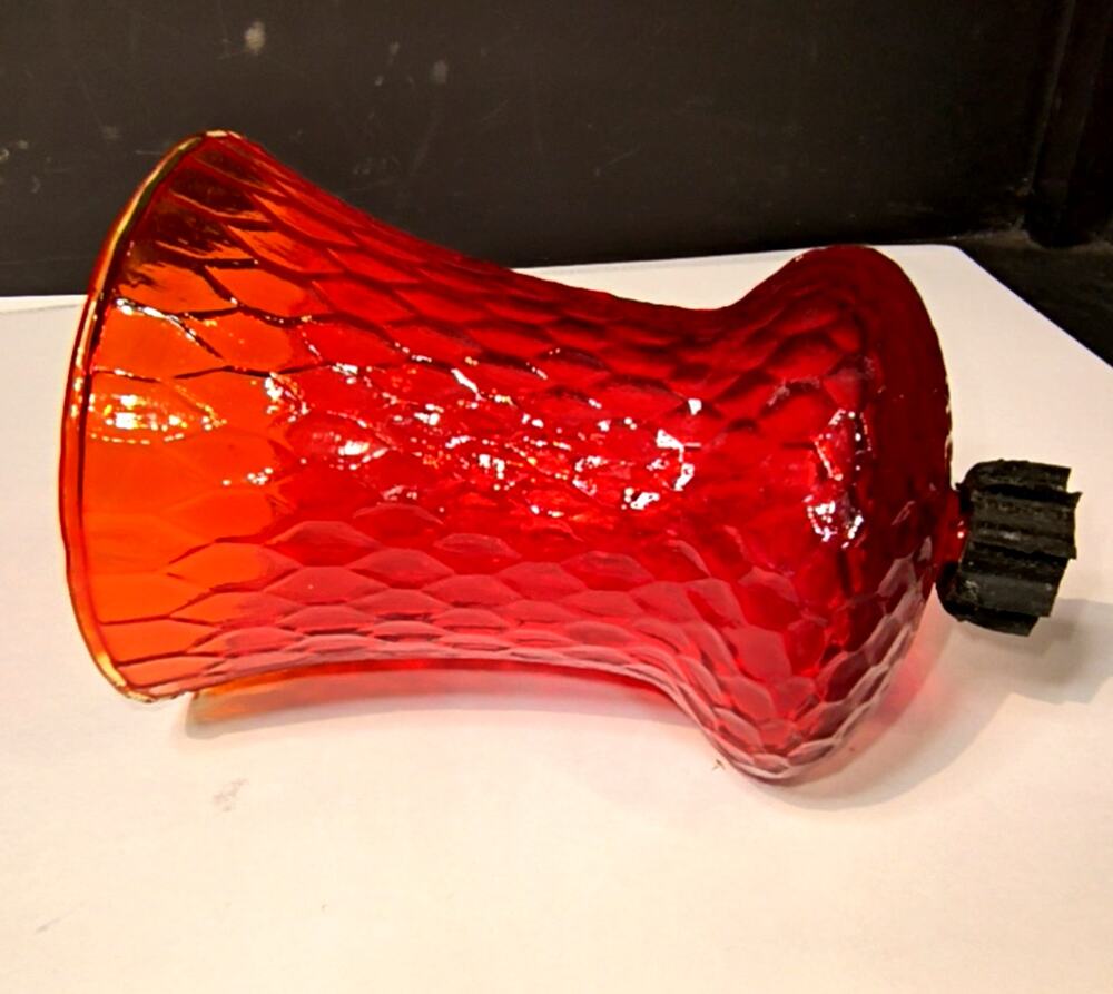 1852.  Red Honeycomb Glass Peg Votive Holder Vintage